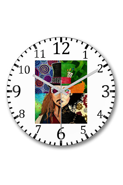 BASKI DÜNYASI ساعة حائط شخصية جوني ديب من الزجاج الحقيقي المنحني