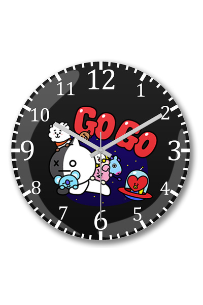 BASKI DÜNYASI ساعة حائط Bt21 Gogo Bts من الزجاج الحقيقي المنحني