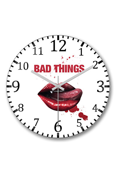 BASKI DÜNYASI ساعة حائط Bad Things من الزجاج الحقيقي المنحني