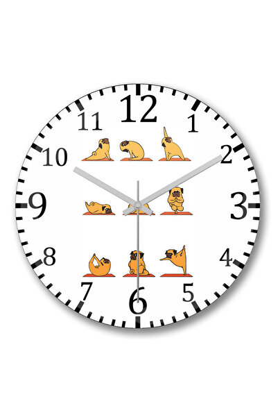 BASKI DÜNYASI Ceas de perete Pug Yoga din sticlă autentică bombată