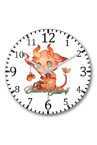 BASKI DÜNYASI ساعة حائط Fire Harg Racuni Summoners War Believe in Yourself من الزجاج الحقيقي المنحني