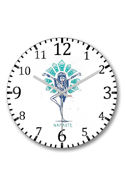 BASKI DÜNYASI ساعة حائط يوجا ناماستي من الزجاج الحقيقي المنحني