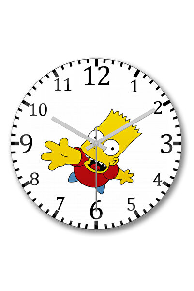 BASKI DÜNYASI ساعة حائط بارت سيمبسون من الزجاج الحقيقي المنحني
