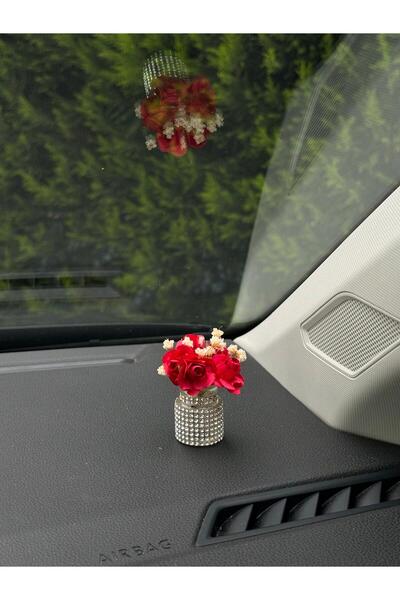 MOTTOMOR مزهرية صغيرة من الفضة والأحجار الكريمة والورد الأحمر مع ملحقات عطرية...