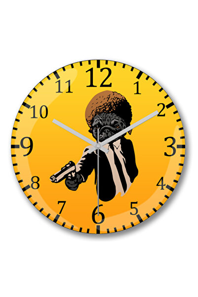 BASKI DÜNYASI Ceas de perete cu câine pug cu pistol din sticlă autentică bombată