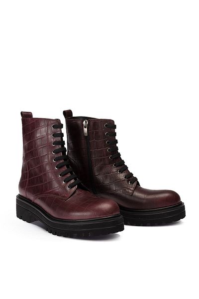 Deery Γυναικείες μπότες Claret Red από γνήσιο δέρμα