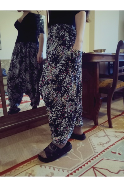 hoaryage Ύφασμα βισκόζης με μοτίβο λουλουδιών με τσέπες φαρδύ παντελόνι 100% βαμβάκι