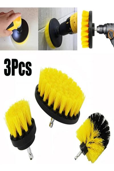 Impress Set of 3: Drill Bit - Brush - for Cleaning Bathroom, Bathtub, Shower, Car Seat and Tire