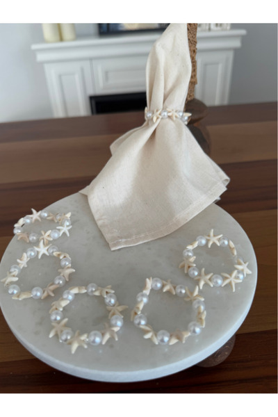 Menar Tasarım 6 Pieces Special Design Napkin Ring Starfish Pearl Detailed Napkin Ring