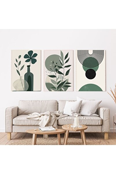 banabirhediye Minimalist Bohem Kasnaklı 3'lü set Kanvas Tablo Soyut Modern