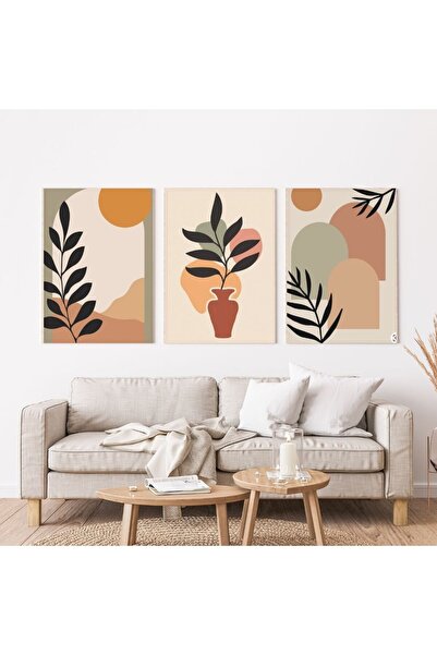 banabirhediye Minimalist Bohem Kasnaklı 3'lü set Kanvas Tablo Soyut Modern