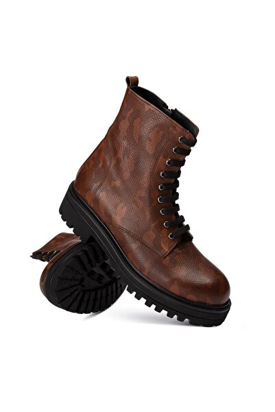 Deery Γυναικείες μπότες από γνήσιο δέρμα καφέ καμουφλάζ