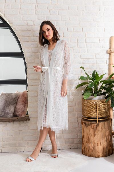 opencart Bridal Set Transparent Midi Length Belted Dressing Gown (Mgp12176)
