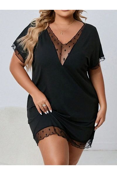 STARRY NIGHT Large Size Comfortable Stylish Deep Lace Detailed V-Neck Nightgown