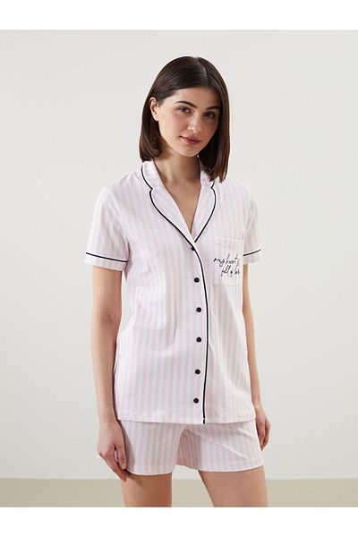 LC Waikiki New Season Shirt Collar Striped Women's Sortlu Pajama Set - S5G248Z8