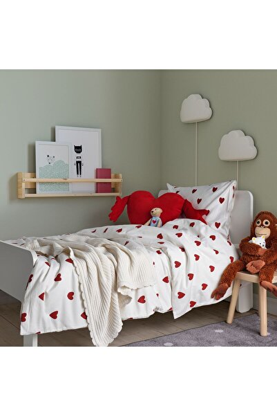 IKEA Σετ Παπλωματοθήκη Μονό - Λευκό-Κόκκινο, Μέγεθος: 150x200/50x60 cm