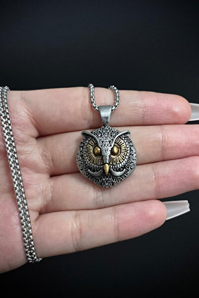Jaida Moda Gümüş Baykuş Tasarımlı Gotik Zincir Çelik Kolye