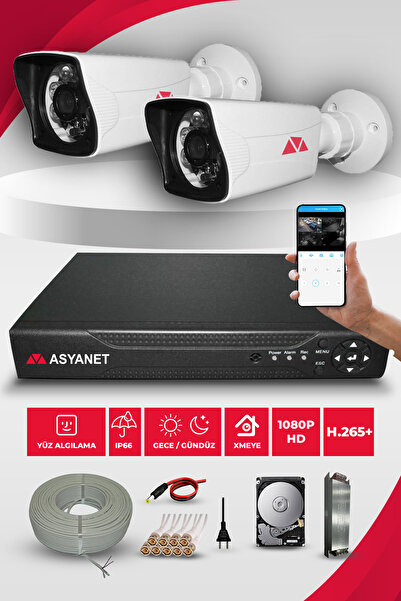 asyanet 2 Kameralı 5mp Sony Lensli Full HD 1080P Gece Görüşlü Kamera Güvenlik...