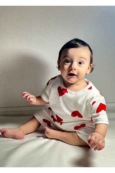 Drop Kids طقم بيجامة للأم والطفل شورت قصير بنمط قلب من KIRBİ Lepra
