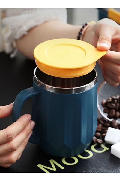 COOYA 304 Stainless Steel Insulation Mug,with Lid Double-Sealed ,400ML,for Coffee, Cereal, Noodles,Blue