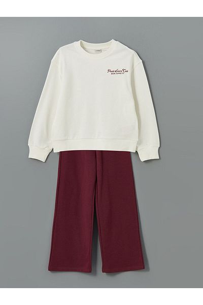 LC Waikiki Lcw Kids Ecru Crew Neck Girls Sweatshirt and Sweatpants