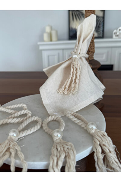 Menar Tasarım Rope Model Pearl Detailed Napkin Ring 6 Pieces Special Design Napkin Ring