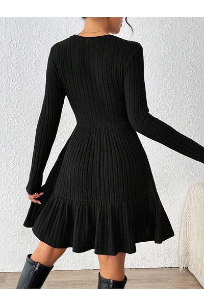 Kokosh moda Rochie de damă cu mânecă lungă, cu decolteu, fără curea, cu pliuri