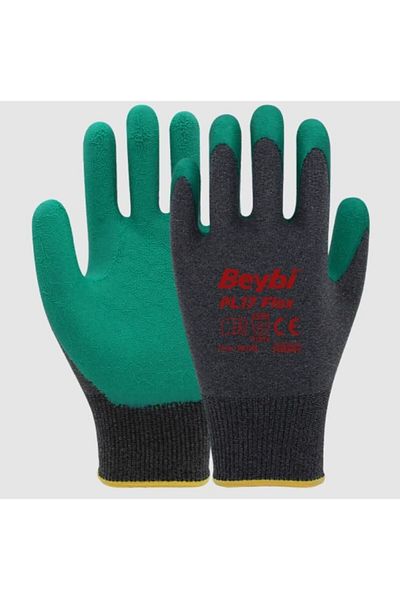 Beybi Pl17 Flex Lycra Thread Knitted Latex Gloves No:9 Green