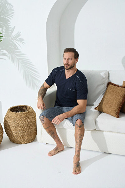 Skygo 9454 Men's V-Neck Short Sleeve Capri Suit