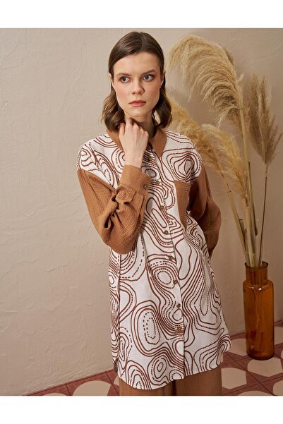 Kayra Müslin Garnili Baskılı Tunik Tütün