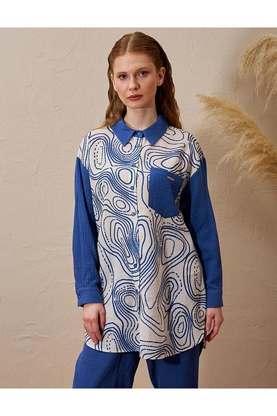 Kayra Indigo Tunic with Muslin Garnish