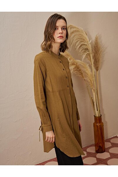 KYR Seersucker Long Tunic - Judge Collar and Dark Oliv