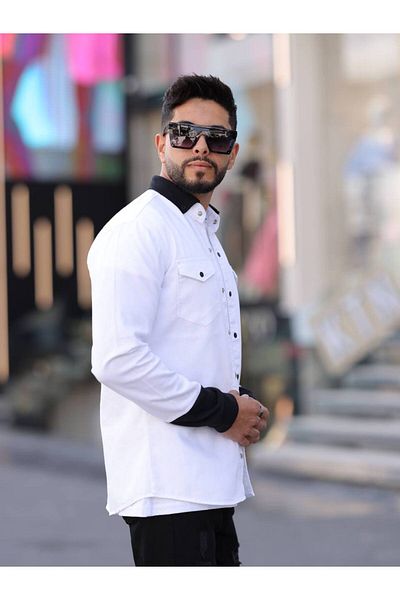 YXC Trend Maker Men's Slim Fit Slim Fit Long Sleeve Lapel Black Double Pocket Shirt