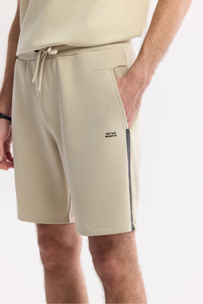 Avva Erkek Bej Beli Lastikli Bağcıklı Soft Touch Örme Regular Fit Şort A51Y3602