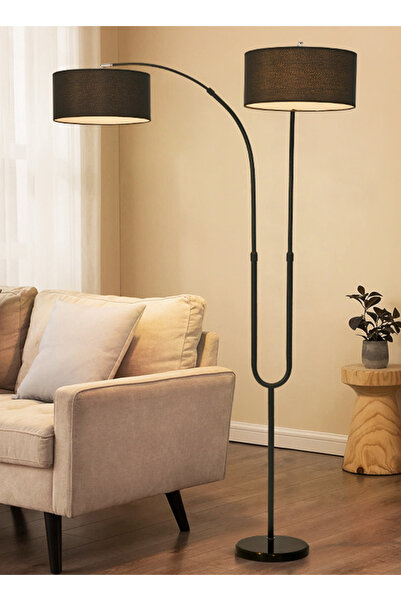 sharpdo مصباح خافت بثلاثة ألوان، مصباح أرضي مزدوج قابل للتعديل بحرية، غطاء مصباح من الكتان، مفتاح يدوي