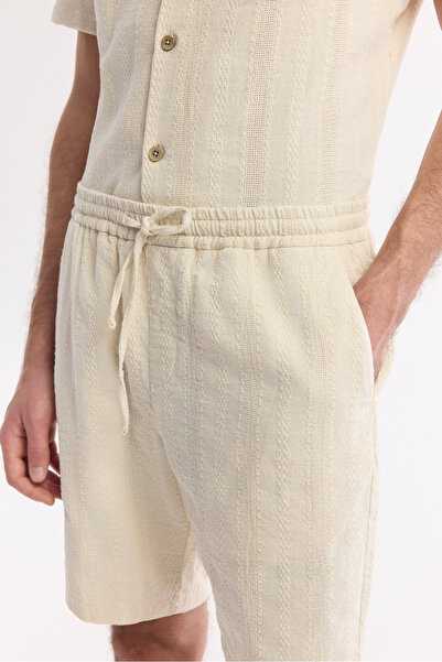 Avva Erkek Bej Beli Lastikli Bağcıklı %100 Pamuk Relaxed Fit Şort A51Y3708