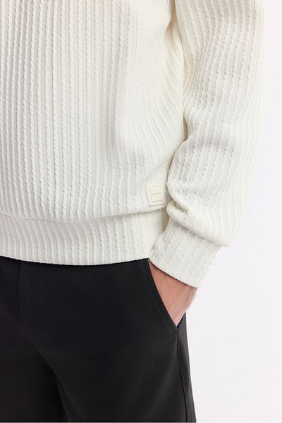 Avva Men's Ecru Crew Neck Jacquard Elastane Sweatshirt A51Y1230