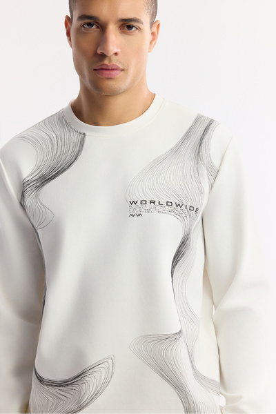 Avva Erkek Ekru Bisiklet Yaka Bi-Stretch İnterlok Regular Fit Sweatshirt A51Y1221