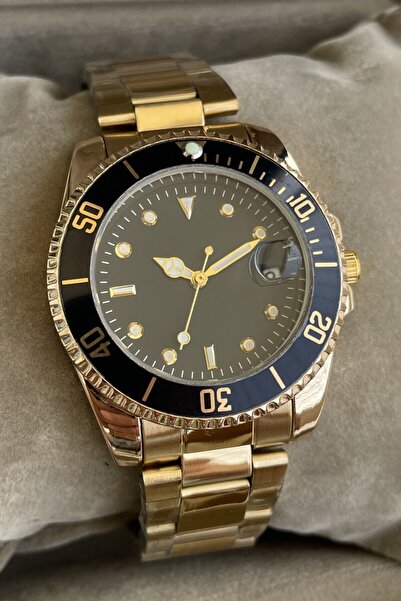 Leerybee Özel Kutusunda Altın Renk Premium Takvimli Erkek Kol Saati Erkege Se...