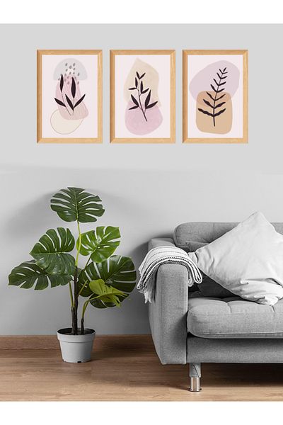 estölye 3 Piece Bohemian Style Artistic Wood Frame Look Painting Set