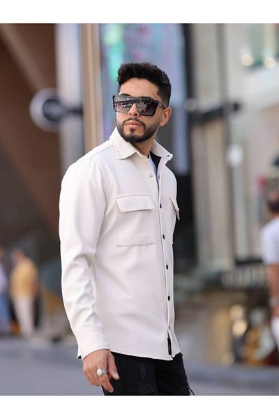 YXC Trend Maker Ανδρικό πλεκτό πουκάμισο με μπεζ επίστρωση μαλλί