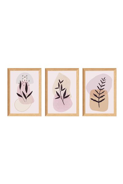 estölye 3 Piece Bohemian Style Artistic Wood Frame Look Painting Set