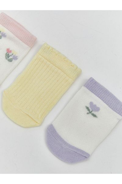 LC Waikiki Lcw Baby Ecru Floral Baby Girl Booties Socks 3 Pcs