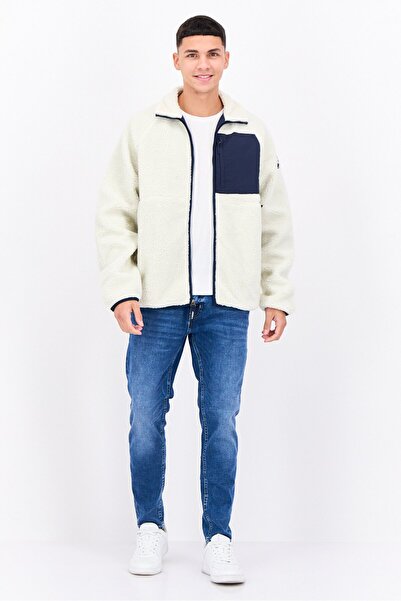 Perry Ellis Men Brand Logo Long Sleeve Sherpa Jacket, White