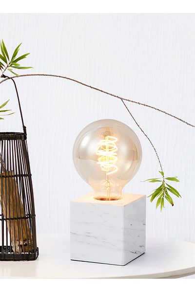 sharpdo Simple White Square Marble Decoration Small Table Lamp Nordic Living Room Study Bedroom Bedside Lamp
