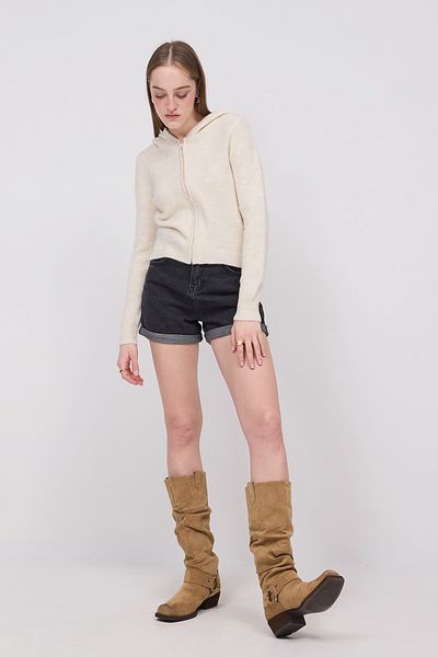 Addax Hooded Zippered Knitwear Cardigan H3454
