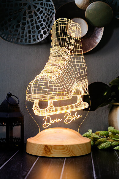 SEVGİLAMBASI Buz Pateni 3D LED Lamba - Artistik Buz Pateni Sporcusu ve Antren...