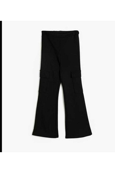 OliveYouMom Flared Leg Pants Cargo Pocket Black Elastic