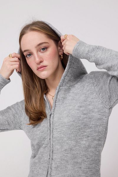 Addax Hooded Zippered Knitwear Cardigan H3454