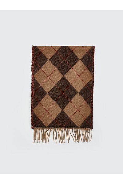 LC Waikiki Lcw Accessories Brown Plaid Pattern Tassel Men's Scarf